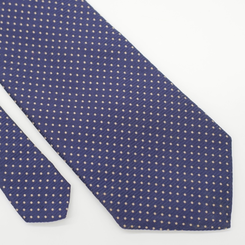 Land's End Blue Tan Woven Polka Dot Silk Tie Long USA